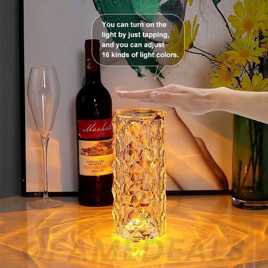 SurtiWala.pk™ - Diamond Crystal Lamp Glass Night Light Touch Control Table Lamps 16 Color RGB Rechargeable
