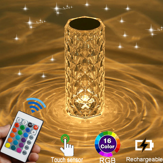 SurtiWala.pk™ - Diamond Crystal Lamp Glass Night Light Touch Control Table Lamps 16 Color RGB Rechargeable