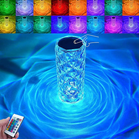 SurtiWala.pk™ - Diamond Crystal Lamp Glass Night Light Touch Control Table Lamps 16 Color RGB Rechargeable