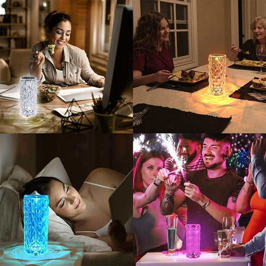 SurtiWala.pk™ - Diamond Crystal Lamp Glass Night Light Touch Control Table Lamps 16 Color RGB Rechargeable