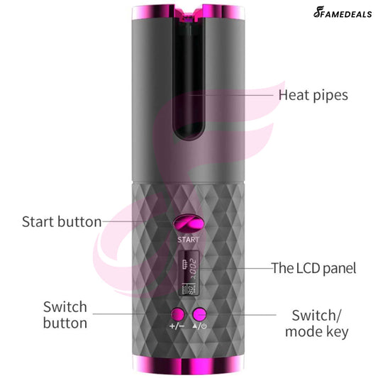 SurtiWala.pk™ - Wireless Auto Rotate Ceramic Hair Curler USB Rechargeable Portable Auto Curler