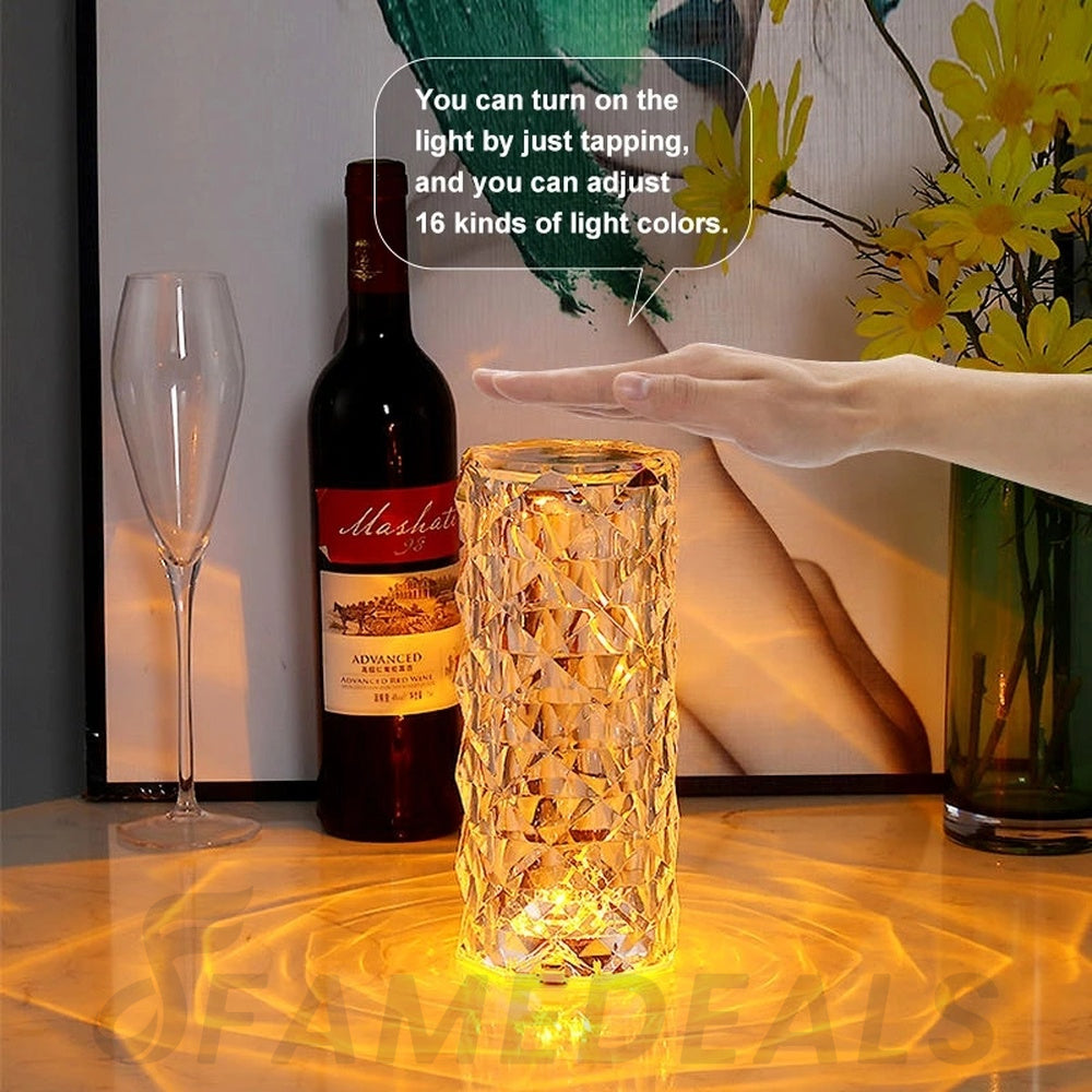 SurtiWala.pk™ - Diamond Crystal Lamp Glass Night Light Touch Control Table Lamps 16 Color RGB Rechargeable