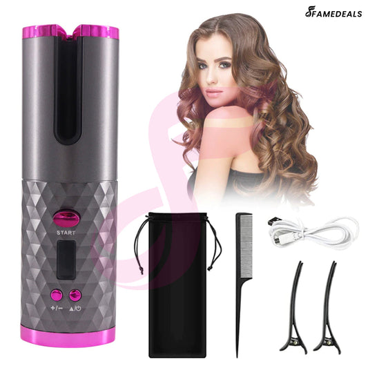 SurtiWala.pk™ - Wireless Auto Rotate Ceramic Hair Curler USB Rechargeable Portable Auto Curler