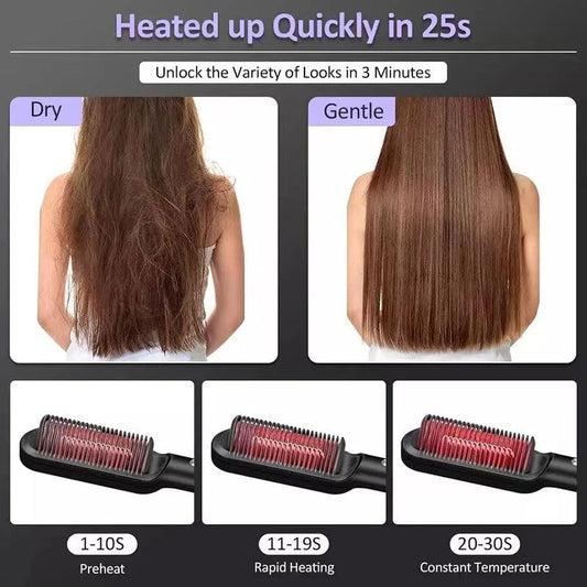 SurtiWala.pk™ - 2 In 1 Hair Straightener Comb With 5 Temp 20s Fast Heating & Anti-Scald -  [FREE DELIVERY]