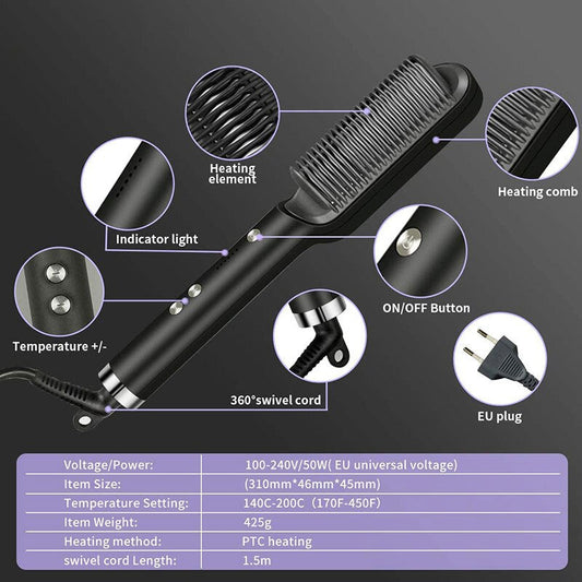 SurtiWala.pk™ - 2 In 1 Hair Straightener Comb With 5 Temp 20s Fast Heating & Anti-Scald -  [FREE DELIVERY]