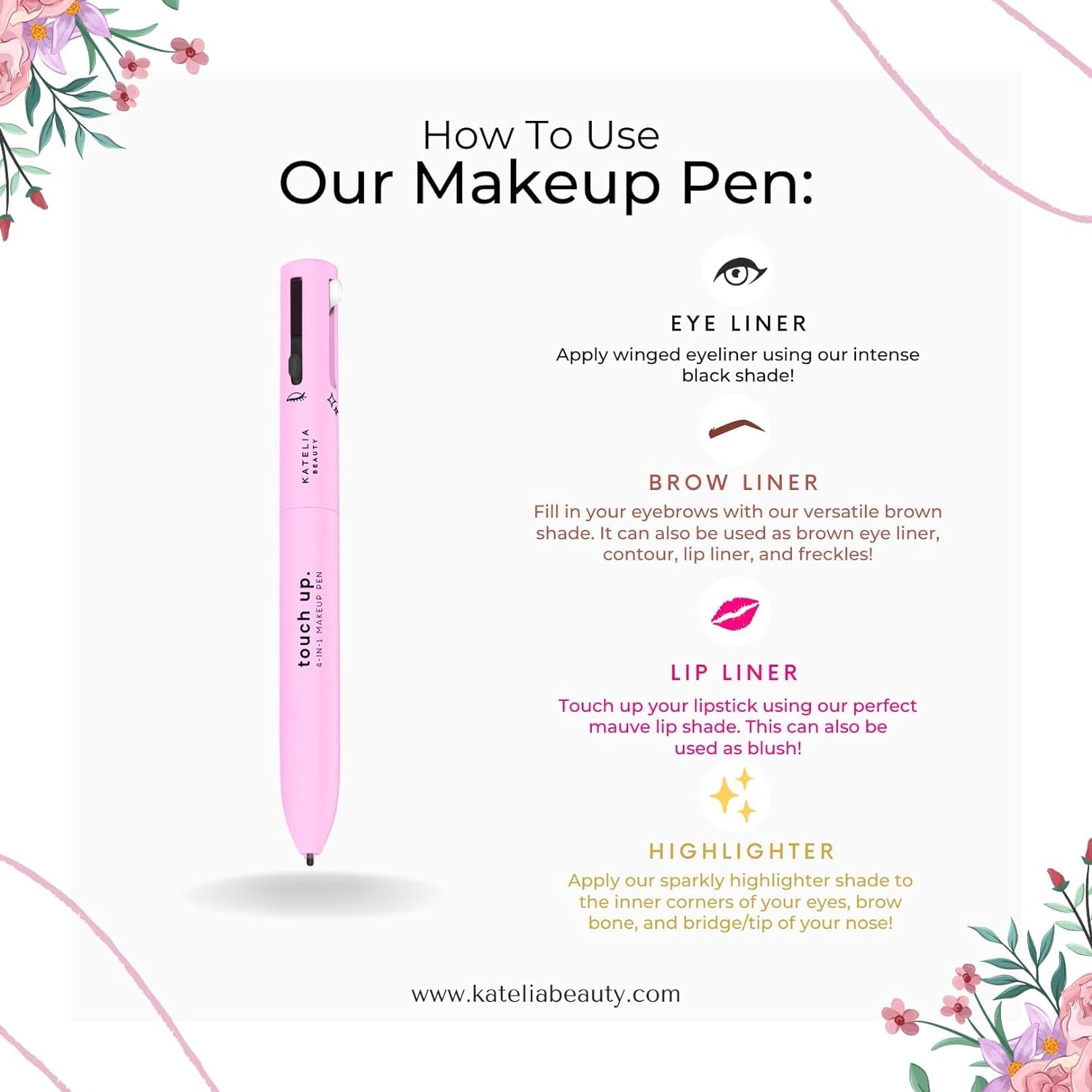 SurtiWala.pk™ - 4-In-1 Makeup Pen Touch-Up Pen Makeup Eyebrow Pencil Waterproof 4 Colors Multi-Function Makeup Beauty Pen