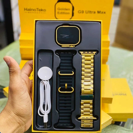 SurtiWala.pk™ - G9 Ultra Pro Smart Watch (Golden Edition) ⌚ – 3 Straps