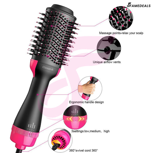 SurtiWala.pk™ - 2 in 1 Hot Air Brush One-Step Hair Dryer And Volumizer Styler Electric Ion Blow Dryer Brush Professional Curler Comb Roller