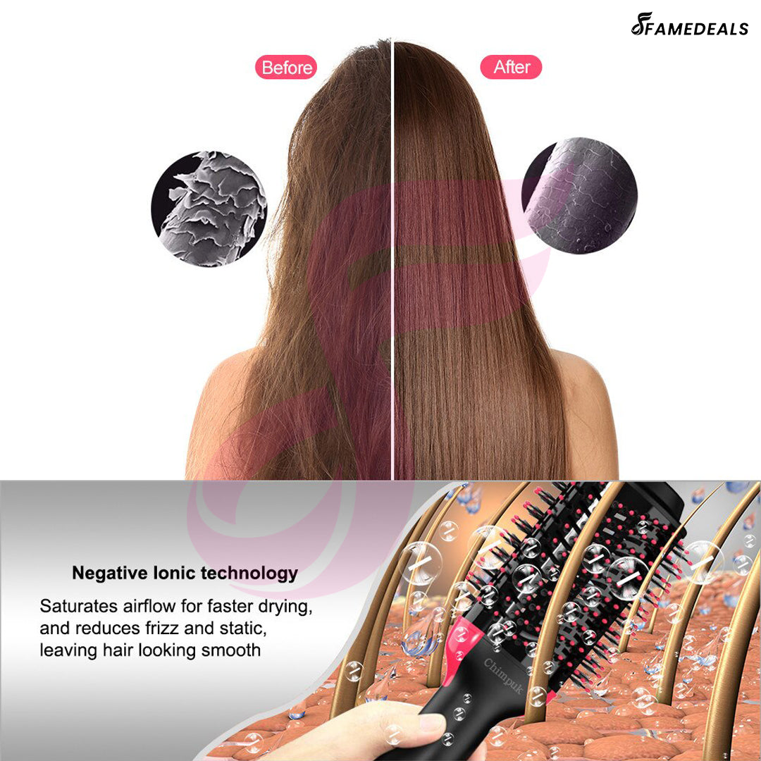 SurtiWala.pk™ - 2 in 1 Hot Air Brush One-Step Hair Dryer And Volumizer Styler Electric Ion Blow Dryer Brush Professional Curler Comb Roller