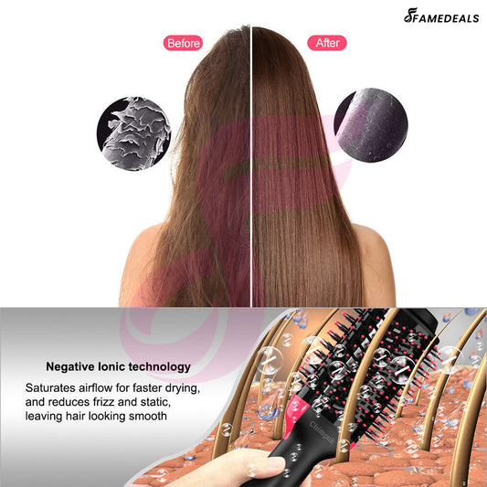 SurtiWala.pk™ - 2 in 1 Hot Air Brush One-Step Hair Dryer And Volumizer Styler Electric Ion Blow Dryer Brush Professional Curler Comb Roller