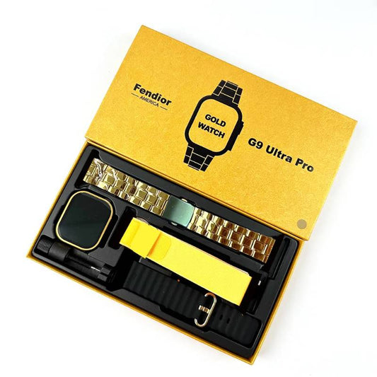 SurtiWala.pk™ - G9 Ultra Pro Smart Watch (Golden Edition) ⌚ – 3 Straps